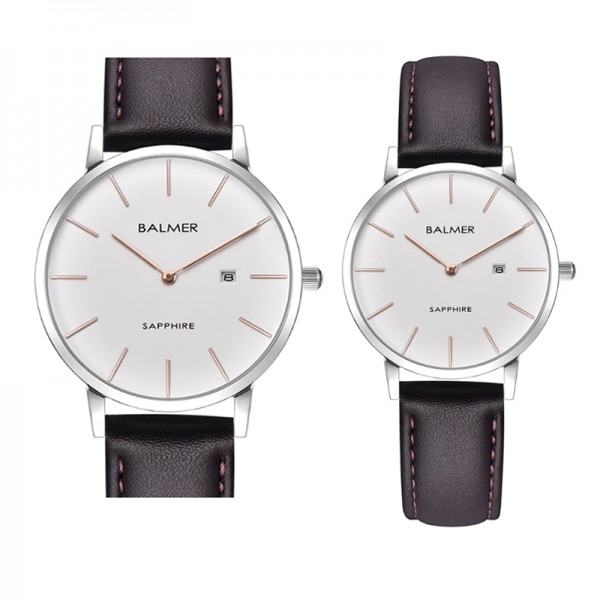 Balmer B-8143 Silver White Rosegold Brown Leather